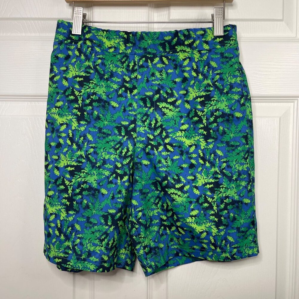 Columbia PFG Swim Trunks Boys Size Large 14/16 Blue Green Leaf Print Mesh Lined - Picture 2 of 11